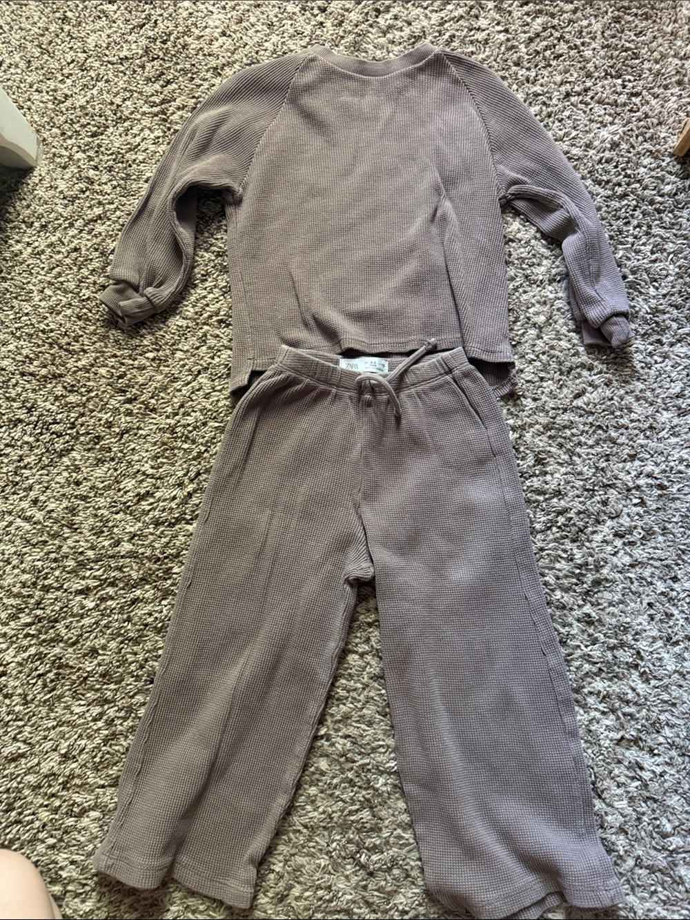 Zara Kids Waffle Knit Joggers & Top - brown